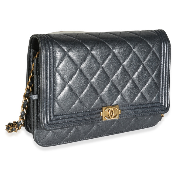 Chanel Gunmetal Quilted Lambskin Boy Wallet On Chain - Picture 3 of 8